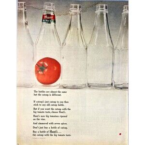 Hunt's "the catsup with the big tomato taste." Vintage Print Ad 1963